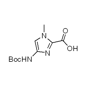 4-((tert-Butoxycarbonyl)amino)-1-methyl-1H-imidazole-2-carboxylic acid  128293-64-1 C10H15N3O4 241.24 g/mol 4-TERT-BUTOXYCARBONYLAMINO-1-METHYL-1H-IMIDAZOLE-2-CARBOXYLIC ACID;4-tert-Butoxycarbonylamino-1-methyl-1H-imidazole;1H-Imidazole-2-carboxylicacid, 4-[[(1,1-dimethylethoxy)carbonyl]amino]-1-methyl-;4-(Boc-amino)-1-methyl-1H-imidazole-2-carboxylic acid≥ 98% (HPLC);BOC-NH(4)-MEIMD-(2)-OH;4-(BOC-AMINO)-1-METHYL-1H-IMIDAZOLE-2-CARBOXYLIC ACID;4-[(T-BUTOXYCARBONYL)AMINO]-1-METHYLIMIDAZOLE-2-CARBOXYLIC ACID AminoPrimeCentral.com,custom Amino Acid Derivatives,custom Peptides,sales@aminoprimecentral.com