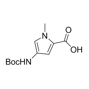 4-(Boc-amino)-1-methyl-1H-pyrrole-2-carboxylic acid 77716-11-1 C11H16N2O4 240.26 g/mol 4-[(tert-Butoxycarbonyl)amino]-1-methyl-1H-pyrrole-2-carboxylic acid, 4-[(tert-Butoxycarbonyl)amino]-2-carboxy-1-methyl-1H-pyrrole;4-Amino-1-methyl-1H-pyrrole-2-carboxylicacid,4-BOCprotected97%;4-(Boc-amino)-1-methyl-1H-pyrrole-2-carboxylic acid≥ 97% (HPLC);BOC-4-AMINO-1-METHYLPYRROLE-2-CARBOXYLIC ACID;BOC-PY-OH;BOC-NH(4)-MEPYL-(2)-OH;BOC-NH(4)-MEPYRL-(2)-OH;4-(BOC-AMINO)-1-METHYL-1H-PYRROLE-2-CARBOXYLIC ACID AminoPrimeCentral.com,custom Amino Acid Derivatives,custom Peptides,sales@aminoprimecentral.com