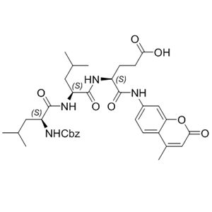  Z-Leu-Leu-Glu-AMC  348086-66-8 C35H44N4O9 664.75 g/mol N-[(Phenylmethoxy)carbonyl]-L-leucyl-L-leucyl-N-(4-methyl-2-oxo-2H-1-benzopyran-7-yl)-L-alpha-glutamine;Z-LLG-AMC;CBZ-LEU-LEU-GLU-AMC;CARBOBENZOXY-L-LEUCYL-L-LEUCYL-L-GLUTAMIC-ACID-ALPHA-(4-METHYLCOUMARINYL)-7-AMIDE;BENZYLOXYCARBONYL-L-LEUCYL-L-LEUCYL-L-GLUTAMIC ACID ALPHA-(4-METHYLCOUMARYL-7-AMIDE);PROTEASOME SUBSTRATE II (FLUOROGENIC);Z-LEU-LEU-GLU-7-AMIDO-4-METHYLCOUMARIN;Z-LEU-LEU-GLU-7-AMINO-4-METHYLCOUMARIN AminoPrimeCentral.com,custom Amino Acid Derivatives,custom Peptides,sales@aminoprimecentral.com