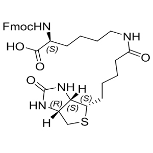 Fmoc-Lys(biotinyl)-OH   146987-10-2 C31H38N4O6S 594.72 g/mol FMOC-LYS(BIOTIN)-OH 95 %;Fmoc-Lys(Biotin)-OH(N-a-Fmoc-N-e-(d-Biotin)-L-lysine;nα-fmoc-nε-biotinyl-l-lysine;ε-Biotinoyl-α-(9-fluorenylmethoxycarbonyl)-L-lysine;Fmoc-Lys(biotinyl)-OH, Nα-Biotinyl-Nε-Fmoc-L-lysine;N-(9-Fluorenylmethyloxycarbonyl)-N'-biotinyl-L-lysine;N^a-Biotinyl-N^e-FMoc-L-lysine, 95%;Nα-FMoc-Nε-biotinyl-L-lysine AminoPrimeCentral.com,custom Amino Acid Derivatives,custom Peptides,sales@aminoprimecentral.com