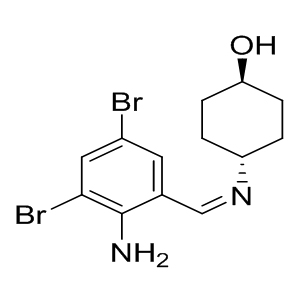 Ambroxol Hydrochloride Impurity C 50910-53-7 C13H16Br2N2O 376.09 g/mol AMbroxol hydrochloride iMpurity C;trans-4-[[(2-Amino-3,5-dibromophenyl)methylene]amino]cyclohexanol (Ambroxol Impurity C);trans-4-[[(2-Amino-3,5-dibromophenyl)methylene]amino]cyclohexanol;trans-4-((2-Amino-3,5-dibromobenzylidene)amino)cyclohexanol;Ambroxol impurity C (EP) AminoPrimeCentral.com,custom Amino Acid Derivatives,custom Peptides,sales@aminoprimecentral.com