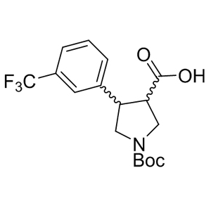 Boc-trans-DL-b-Pro-4-(3-trifluoromethylphenyl)-OH 169248-97-9 C17H20F3NO4 359.34 g/mol BOC-TRANS-DL-PRO(3-TRIFLUOROMETHYLPHENYL)-OH;BOC-( /-)-TRANS-4-(3-TRIFLUOROMETHYLPHENYL)PYRROLIDINE-3-CARBOXYLIC ACID;BOC-(TRANS)-4-(3-TRIFLUOROMETHYL-PHENYL)-PYRROLIDINE-3-CARBOXYLIC ACID;Boc-trans-4-(3-trifluorophenyl)-pyrrolidine-3-carBoxylicacid;BOC-DL-TRANS-4-(3-TRIFLUOROMETHYLPHENYL)PYRROLIDINE-3-CARBOXYLIC ACID;Boc-trans-DL-b-Pro-4-(3-trifluoromethylphenyl)-OH;Boc-trans-DL-beta-Pro-4-(3-trifluoromethylphenyl)-OH;trans-4-[3-(Trifluoromethyl)phenyl]-1,3-pyrrolidinedicarboxylic acid 1-tert-butyl ester AminoPrimeCentral.com,custom Amino Acid Derivatives,custom Peptides,sales@aminoprimecentral.com
