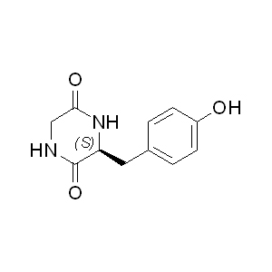 Cyclo(-Gly-Tyr)  5845-66-9 C11H12N2O3 220.23 g/mol 3-(S)-(4-Hydroxybenzyl)piperazine-2,5-dione;Cyclic(glycyl-L-tyrosyl);Cyclo(L-tyrosylglycine);3-(4-hydroxybenzyl)piperazine-2,5-dione;(S)-3-(4-hydroxybenzyl)piperazine-2,5-dione;3-[(4-hydroxyphenyl)methyl]piperazine-2,5-dione  AminoPrimeCentral.com,custom Amino Acid Derivatives,custom Peptides,sales@aminoprimecentral.com