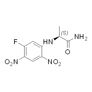 Marfey's Reagent 95713-52-3 C9H9FN4O5 272.19 g/mol NALPHA-(5-FLUORO-2,4-DINITROPHENYL)-L-ALANINAMIDE;N-ALPHA-(2,4-DINITRO-5-FLUOROPHENYL)-L-ALANINAMIDE;N-ALPHA-(2,4-DINITRO-5-FLUOROPHENYL)-L-ALANINE AMIDE;1-FLUORO-2,4-DINITROPHENYL-5-L-ALANINE AMIDE;MARFEY'S REAGENT;FDNP-ALA-NH2;FDAA;NA-(2,4-DINITRO-5-FLUOROPHENYL)-L-*ALANI NAMIDE AminoPrimeCentral.com,custom Amino Acid Derivatives,custom Peptides,sales@aminoprimecentral.com