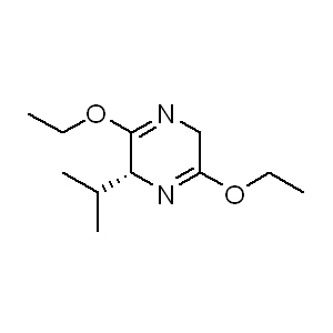 (R)-2,5-Dihydro-3,6-diethoxy-2-isopropylpyrazine 110117-71-0 C11H20N2O2 212.29 g/mol (r)-2,5-dihydro-3,6-diethoxy-2-isopropylpyrazine;(R)-3,6-diethoxy-2,5-dihydro-2-isopropylpyrazine;Pyrazine, 3,6-diethoxy-2,5-dihydro-2-(1-methylethyl)-, (2R)-;(R)-2, 5-DIHYDRO-3, 6-DIETHOXY-2-ISOPROPYLPYRAZINE, 98 %;(2R)-3,6-diethoxy-2-(propan-2-yl)-2,5-dihydropyrazine;2,5-dihydro-3,6-diethoxy-2-( 1-Methylethyl)-, (R)-Pyrazine;Pyrazine,6-diethoxy-2,5-dihydro-2-(1-Methylethyl)-,(2R);(R)-3,6-diethoxy-2-isopropyl-2,5-dihydropyrazine AminoPrimeCentral.com,custom Amino Acid Derivatives,custom Peptides,sales@aminoprimecentral.com