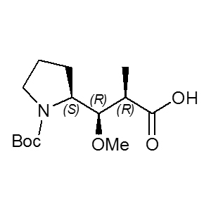 Dolproline 120205-50-7 C14H25NO5 287.352 g/mol ((2R,3R)-3-((S)-1-(tertbutoxycarbonyl)pyrrolidin-2-yl)-3-Methoxy-2-Methylpropanoic acid;Dolproline;N-Boc-dolaproline;(2R,3R)-BOC-dolaproine;N-Boc-dolaproine;(2R,3R)-3-((S)-1-(tert-butoxycarbonyl)pyrrolidin-2-yl)-3-Methoxy-2-Methylpropanoic acid (DAP);N-Boc-dolaproline acid;N-Boc-Dolaproline (K salt) (N-Boc-DAP-K salt) (free acid) AminoPrimeCentral.com,custom Amino Acid Derivatives,custom Peptides,sales@aminoprimecentral.com