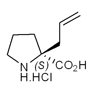 (S)-a-Allylproline.HCl 129704-91-2  C8H13NO2.ClH 191.66 g/mol (s)-α-allyl-proline hydrochloride;α-allyl-d-proline hydrochloride;(S)-a-Allylproline.HCl;α-Allyl-D-proline hydrochloride, (S)-2-Allyl-2-pyrrolidinecarboxylic acid hydrochloride;D-Proline, 2-(2-propenyl)-, hydrochloride (9CI) AminoPrimeCentral.com,custom Amino Acid Derivatives,custom Peptides,sales@aminoprimecentral.com