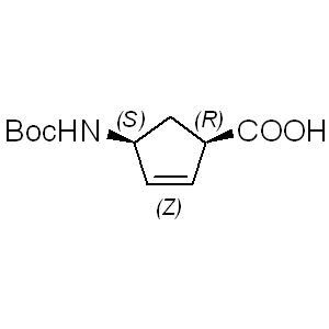 ( )-(1R,4S)-Boc-g-Homocycloleu-2-ene  151907-80-1 C11H17NO4 227.26 g/mol (1R,4S)-( )-4-(BOC-AMINO)-2-CYCLOPENTENE-1-CARBOXYLIC ACID;( )-(1R,4S)-N-T-BUTOXYCARBONYL-1-AMINOCYCLOPENT-2-ENE-4-CARBOXYLIC ACID;(1R,4S)-(-)-4-AMINOCYCLOPENT-2-ENE-1-CARBOXYLIC ACID, N-BOC PROTECTED;(1R,4S)-(-)-4-(TERT-BUTOXYCARBONYL)AMINOCYCLOPENT-2-ENE-1-CARBOXYLIC ACID;( )-(1R,4S)-N-BOC-4-AMINOCYCLOPENT-2-ENE-4-CARBOXYLIC ACID;( )-(1R,4S)-N-BOC-4-AMINOCYCLOPENT-2-ENECARBOXYLIC ACID;( )-(1R,4S)-N-BOC-GAMMA-HOMOCYCLOLEU-2-ENE;( )-(1S,4R)-N-BOC-1-AMINOCYCLOPENT-2-ENE-4-CARBOXYLIC ACID AminoPrimeCentral.com,custom Amino Acid Derivatives,custom Peptides,sales@aminoprimecentral.com
