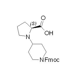 Fmoc-Pro(4-piperidino)-OH     204318-02-5 C25H28N2O3 404.5 g/mol Fmoc-4-piperidino-L-proline≥ 98% (HPLC);Fmoc-L-Pro(4-piperidino)-OH;FMOC-4-PIPERIDINO-L-PROLINE;FMOC-PRO(4-PIPERIDINO)-OH;(2S)-1-(((9H-Fluoren-9-yl)methoxy)carbonyl)-4-(piperidin-1-yl)pyrrolidine-2-carboxylic acid AminoPrimeCentral.com,custom Amino Acid Derivatives,custom Peptides,sales@aminoprimecentral.com