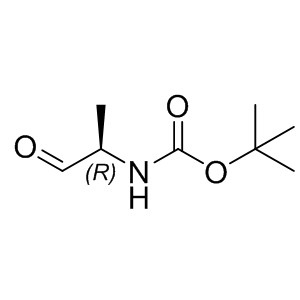 Boc-D-Ala-aldehyde 82353-56-8  C8H15NO3 173.21 g/mol Carbamic acid, [(1R)-1-methyl-2-oxoethyl]-, 1,1-dimethylethyl ester (9CI);N-tert-Butoxycarbonyl-D-alaninal;((R)-1-Methyl-2-oxo-ethyl)carbamic acid tert-butyl ester;(R)-2-(tert-Butoxycarbonylamino)propanal;(R)-2-(tert-Butoxycarbonylamino)propionaldehyde;CarbaMic acid, N-[(1R)-1-Methyl-2-oxoethyl]-, 1,1-diMethylethyl ester;(R)-tert-Butyl (1-oxopropan-2-yl)carbamate;Boc-D-Ala-aldehyde AminoPrimeCentral.com,custom Amino Acid Derivatives,custom Peptides,sales@aminoprimecentral.com