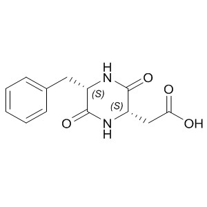 Cyclo(-Asp-Phe)   5262-10-2 C13H14N2O4 262.26 g/mol 5-BENZYL-3,6-DIOXO-2-PIPERAZINEACETIC ACID;(2S-CIS)-(-)-5-BENZYL-3,6-DIOXO-2-PIPERAZINEACETIC ACID;CYCLO(-ASP-PHE);CYCLO(L-ASP-L-PHE);(2S-cis)-(-)-5-benzyl-3,6-dioxo-2-piperazineaceti;cyclo(aspartyl-phenylalanyl);(2S)-3,6-Dioxo-5β-(phenylmethyl)-2β-piperazineacetic acid;(2S)-3,6-Dioxo-5β-benzylpiperazine-2β-acetic acid AminoPrimeCentral.com,custom Amino Acid Derivatives,custom Peptides,sales@aminoprimecentral.com
