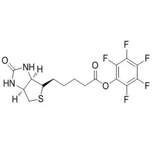 ( )-Biotin-PFP-ester 120550-35-8 C16H15F5N2O3S 410.362 g/mol EZ-LINK (TM) PFP-BIOTIN, 50 MG;(3aS,4S,6aR)-Hexahydro-2-oxo-1H-thieno[3,4-d]imidazole-4-pentanoicacid 2,3,4,5,6-pentafluorophenyl ester;Biotin pentafluorophenyl ester;Biotin-PFP Biotin pentafluorophenyl ester;Perfluorophenyl 5-((3aS,4S,6aR)-2-oxohexahydro-1H-thieno[3,4-d]imidazol-4-yl)pentanoate AminoPrimeCentral.com,custom Amino Acid Derivatives,custom Peptides,sales@aminoprimecentral.com