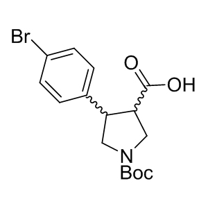 Boc-trans-DL-b-Pro-4-(4-bromophenyl)-OH 1217829-96-3 C16H20BrNO4 370.24 g/mol (3R,4S)-4-(4-Bromophenyl)-1-(tert-butoxycarbonyl)-pyrrolidine-3-carboxylic acid;trans-1-boc-4-(4-bromophenyl)-pyrrolidine-3-carboxylic acid;BOC-( /-)-TRANS-4-(4-BROMOPHENYL)-PYRROLIDINE-3-CARBOXYLIC ACID;BOC-(TRANS)-4-(4-BROMO-PHENYL)-PYRROLIDINE-3-CARBOXYLIC ACID;BOC-TRANS-DL-PRO(4-BROMOPHENYL)-OH;Boc-trans-DL-b-Pro-4-(4-bromophenyl)-OH;trans-4-(4-bromophenyl)-1-[(tert-butoxy)carbonyl]pyrrolidine-3-carboxylic acid AminoPrimeCentral.com,custom Amino Acid Derivatives,custom Peptides,sales@aminoprimecentral.com