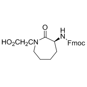 Fmoc-(3S)-3-amino-1-carboxymethylcaprolactame       142855-79-6 C23H24N2O5  1H-Azepine-1-aceticacid,3-[[(9H-fluoren-9-ylmethoxy)carbonyl]amino]hexahydro-2-oxo-,(3S)-(9CI);(S)-3-[[(9H-Fluoren-9-ylmethoxy)carbonyl]amino]hexahydro-2-oxo-1H-azepine-1-acetic acid;(S)-2-(3-((((9H-Fluoren-9-yl)methoxy)carbonyl)amino)-2-oxoazepan-1-yl)acetic acid;Fmoc-[3S]-3-amino-1-carboxymethylcaprolactame98 % AminoPrimeCentral.com,custom Amino Acid Derivatives,custom Peptides,sales@aminoprimecentral.com